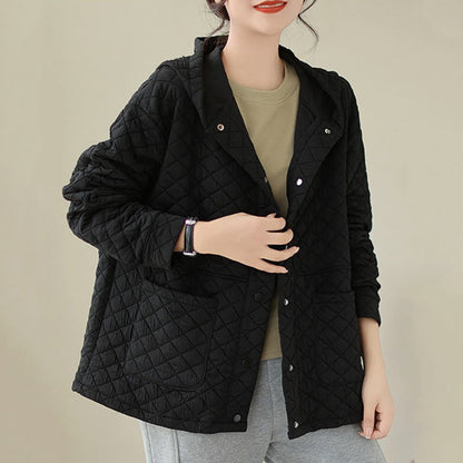 Buddha Stones Plain Hoodie Design Women's Cotton Thermal Long Sleeve Jacket With Pockets
