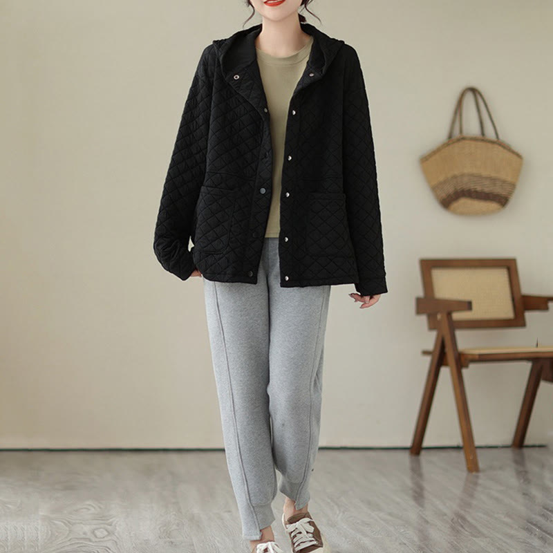 Buddha Stones Plain Hoodie Design Women's Cotton Thermal Long Sleeve Jacket With Pockets