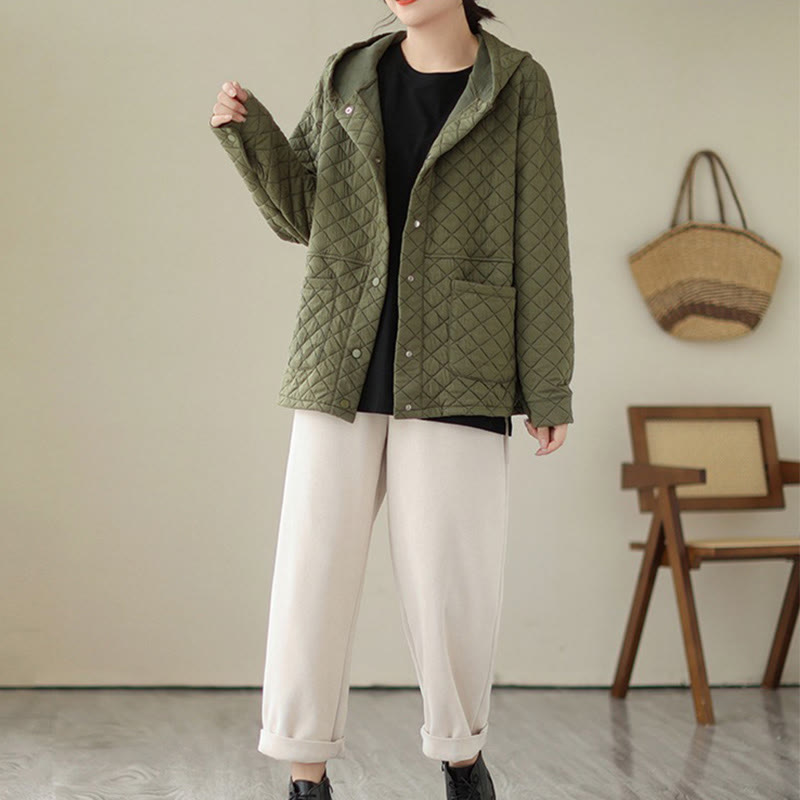Buddha Stones Plain Hoodie Design Women's Cotton Thermal Long Sleeve Jacket With Pockets