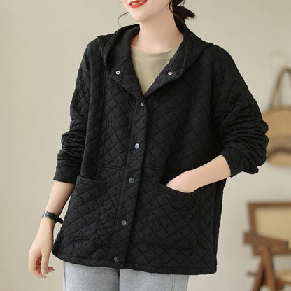 Buddha Stones Plain Hoodie Design Women's Cotton Thermal Long Sleeve Jacket With Pockets
