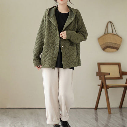 Buddha Stones Plain Hoodie Design Women's Cotton Thermal Long Sleeve Jacket With Pockets