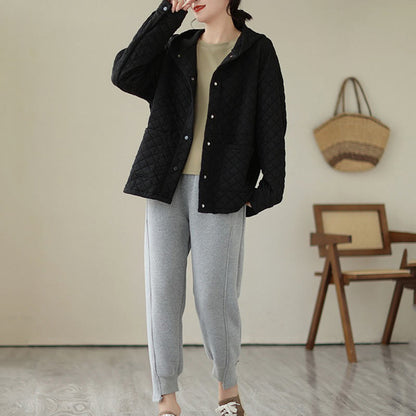 Buddha Stones Plain Hoodie Design Women's Cotton Thermal Long Sleeve Jacket With Pockets