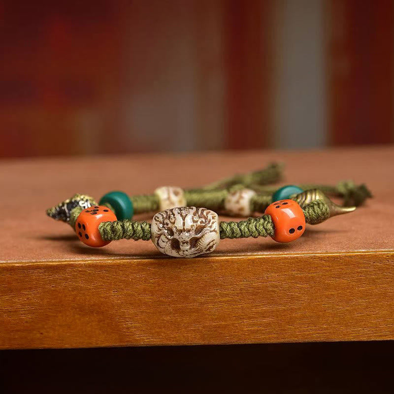 Buddha Stones Tibetan Dragon Pattern Dice Handmade Rope Bracelet
