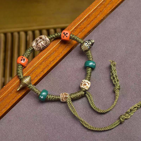 Buddha Stones Tibetan Dragon Pattern Dice Handmade Rope Bracelet