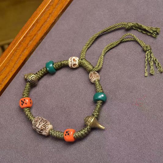 Buddha Stones Tibetan Dragon Pattern Dice Handmade Rope Bracelet