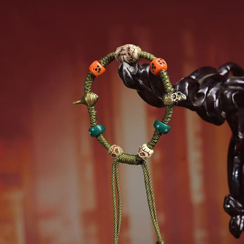 Buddha Stones Tibetan Dragon Pattern Dice Handmade Rope Bracelet