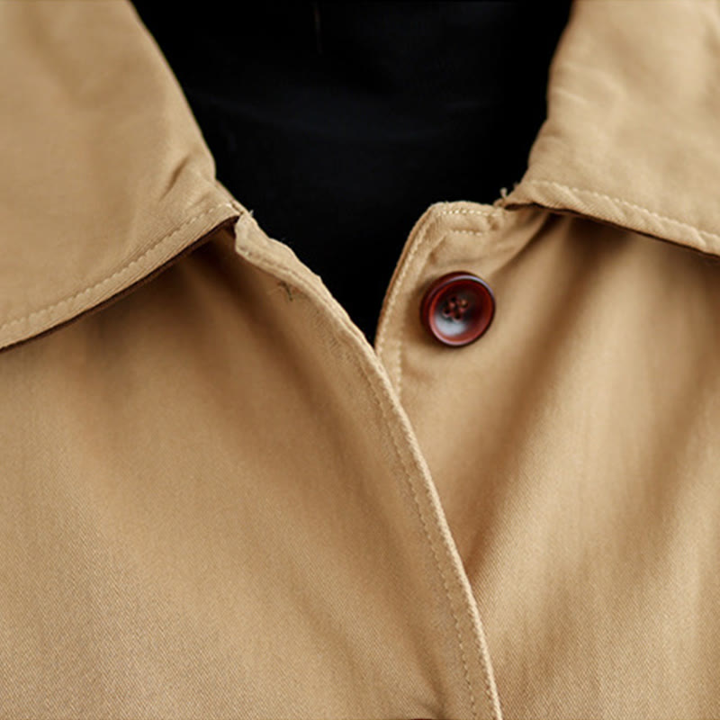 Buddha Stones Plain Lapel Buttons Design Women's Long Sleeve Quilted Cotton Jacket With Pockets