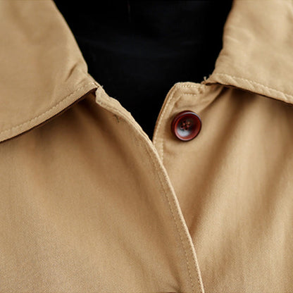 Buddha Stones Plain Lapel Buttons Design Women's Long Sleeve Quilted Cotton Jacket With Pockets