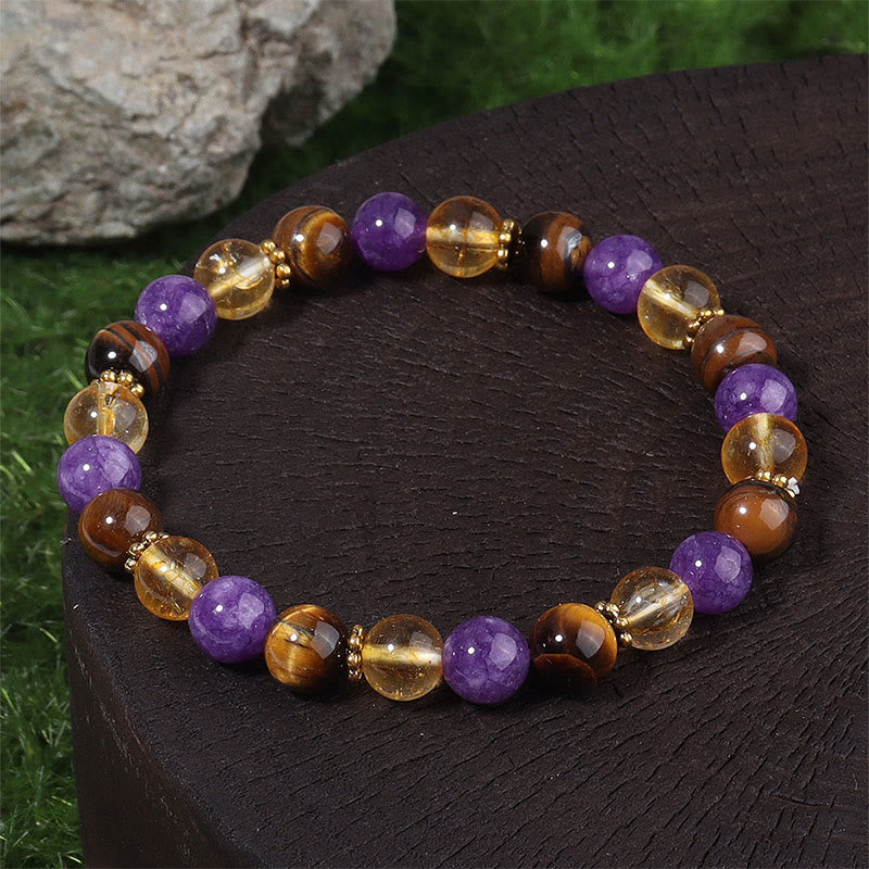 Buddha Stones Amethyst Tiger Eye Citrine Spacer Beads Healing Bracelet