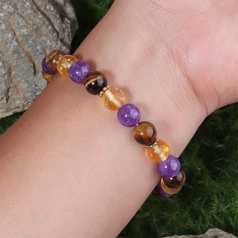 Buddha Stones Amethyst Tiger Eye Citrine Spacer Beads Healing Bracelet