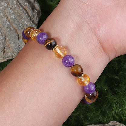 Buddha Stones Amethyst Tiger Eye Citrine Spacer Beads Healing Bracelet