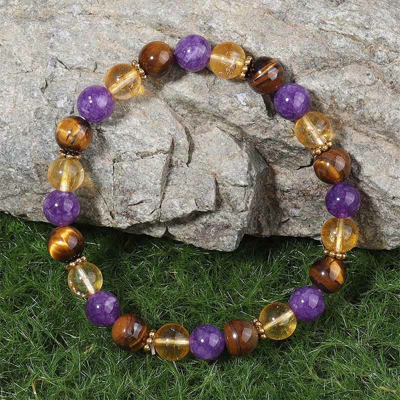 Buddha Stones Amethyst Tiger Eye Citrine Spacer Beads Healing Bracelet
