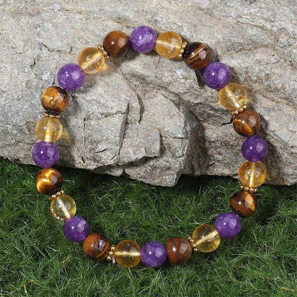 Buddha Stones Amethyst Tiger Eye Citrine Spacer Beads Healing Bracelet