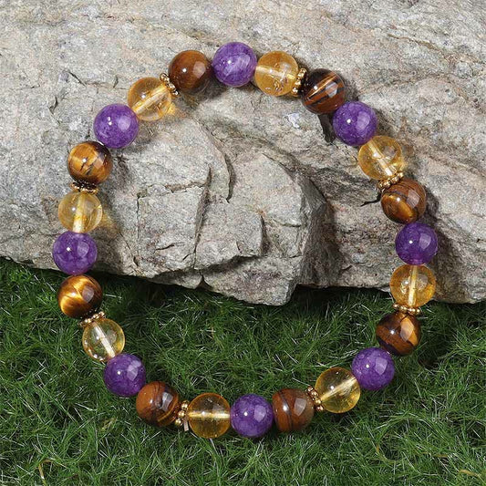 Buddha Stones Amethyst Tiger Eye Citrine Spacer Beads Healing Bracelet