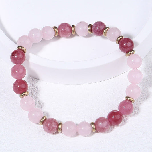 Buddha Stones Strawberry Quartz Pink Crystal Beads Love Positive Bracelet