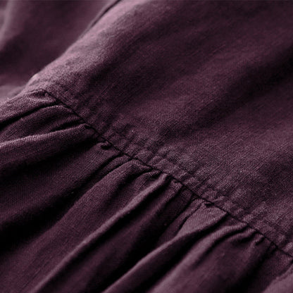 Buddha Stones Fall DarkMagenta V-Neck Buttons Design Cotton Long Sleeve Midi Dress