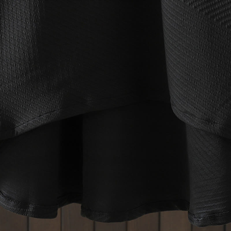 Buddha Stones Pure Color Irregular Design Cotton Turtleneck Long Sleeve Midi Dress With Pocket