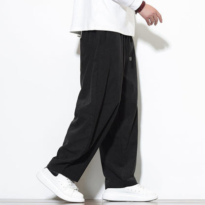 Buddha Stones Drawstring Solid Color Tapered Design Cotton Corduroy Men's Harem Pants With Pockets