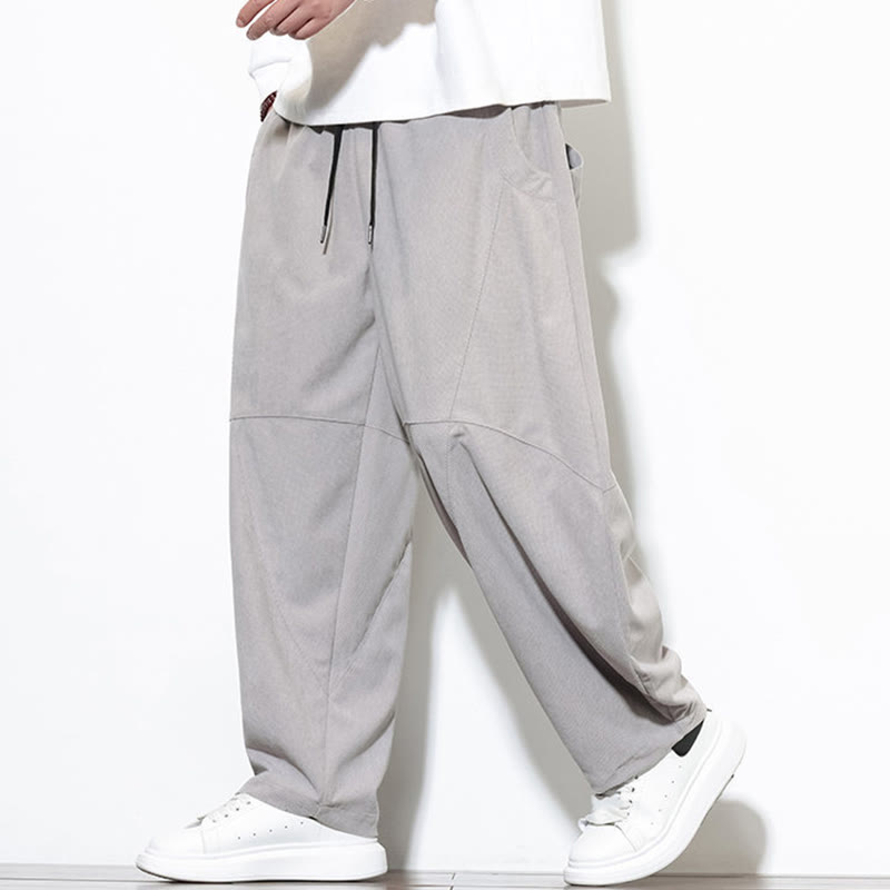 Buddha Stones Drawstring Solid Color Tapered Design Cotton Corduroy Men's Harem Pants With Pockets