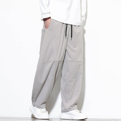 Buddha Stones Drawstring Solid Color Tapered Design Cotton Corduroy Men's Harem Pants With Pockets