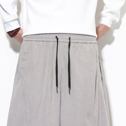 Buddha Stones Drawstring Solid Color Tapered Design Cotton Corduroy Men's Harem Pants With Pockets