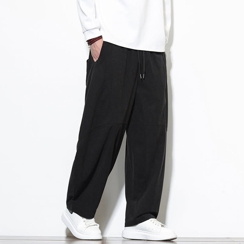 Buddha Stones Drawstring Solid Color Tapered Design Cotton Corduroy Men's Harem Pants With Pockets