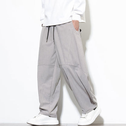 Buddha Stones Drawstring Solid Color Tapered Design Cotton Corduroy Men's Harem Pants With Pockets