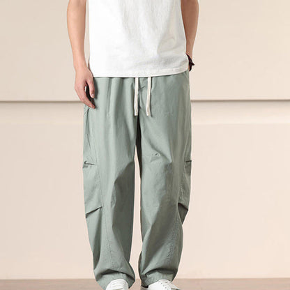 Buddha Stones Commute Spring Solid Color Drawstring Men's Harem Pants With Pockets