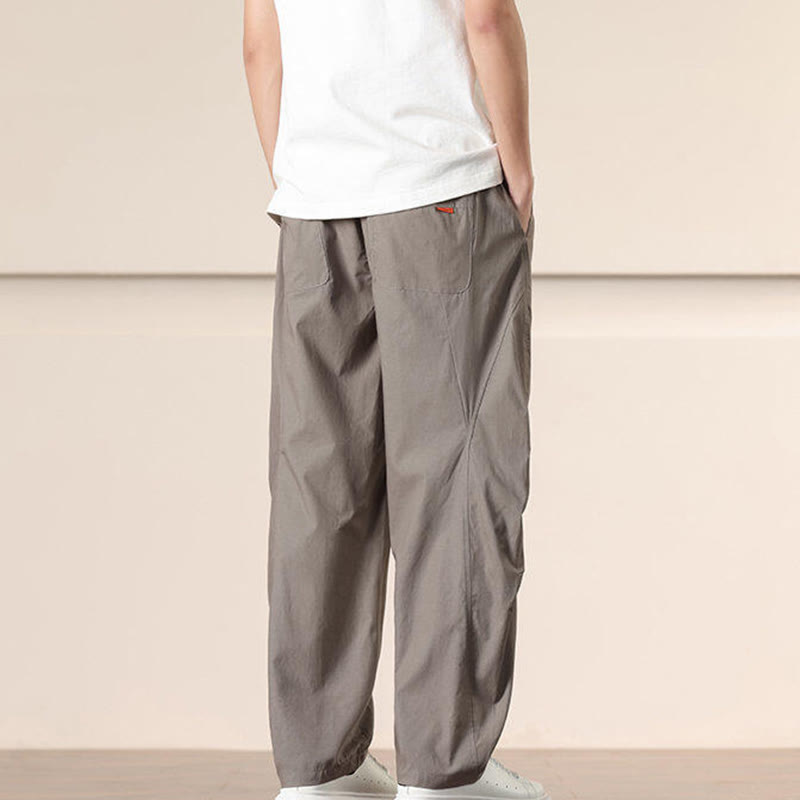 Buddha Stones Commute Spring Solid Color Drawstring Men's Harem Pants With Pockets
