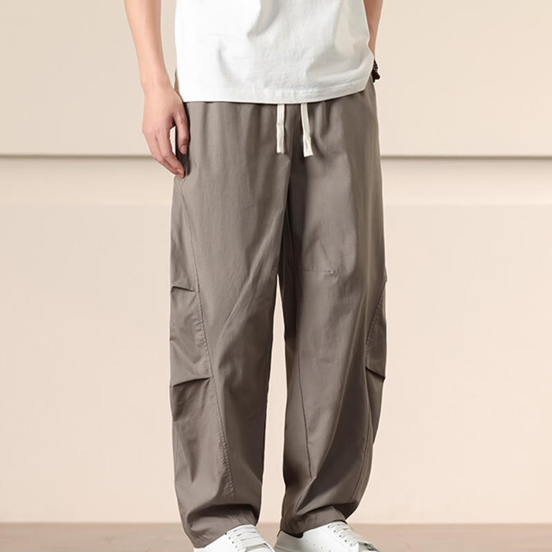 Buddha Stones Commute Spring Solid Color Drawstring Men's Harem Pants With Pockets