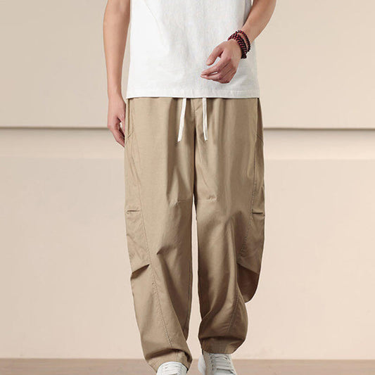 Buddha Stones Commute Spring Solid Color Drawstring Men's Harem Pants With Pockets