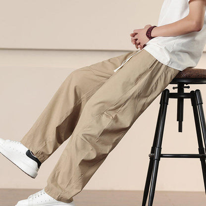 Buddha Stones Commute Spring Solid Color Drawstring Men's Harem Pants With Pockets