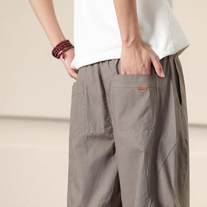 Buddha Stones Commute Spring Solid Color Drawstring Men's Harem Pants With Pockets