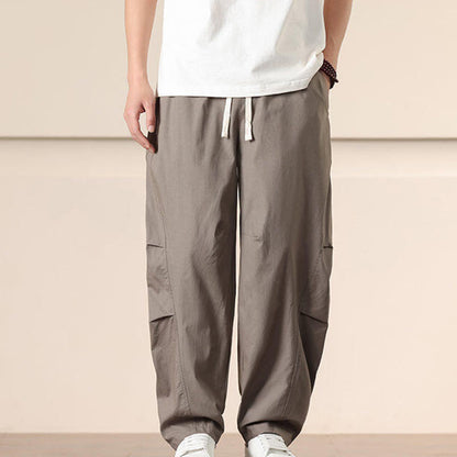 Buddha Stones Commute Spring Solid Color Drawstring Men's Harem Pants With Pockets