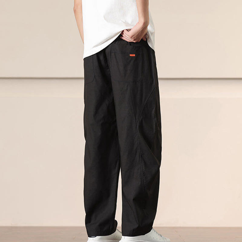 Buddha Stones Commute Spring Solid Color Drawstring Men's Harem Pants With Pockets