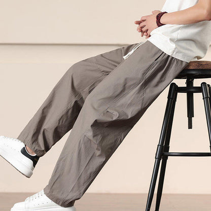 Buddha Stones Commute Spring Solid Color Drawstring Men's Harem Pants With Pockets