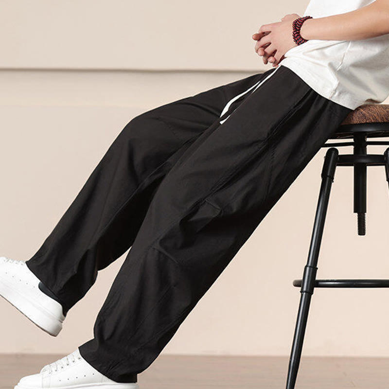 Buddha Stones Commute Spring Solid Color Drawstring Men's Harem Pants With Pockets