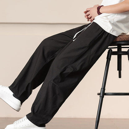 Buddha Stones Commute Spring Solid Color Drawstring Men's Harem Pants With Pockets