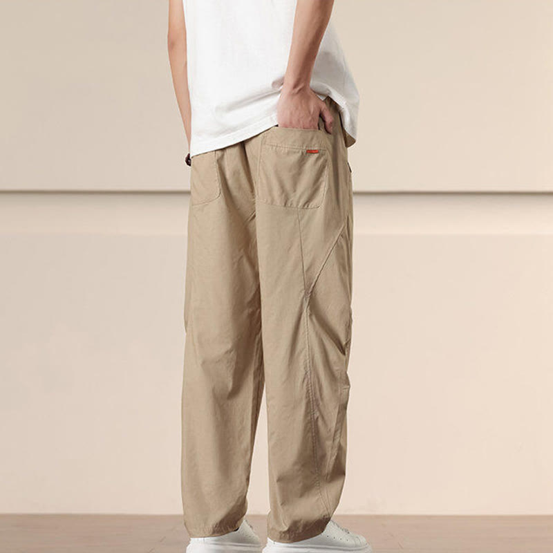 Buddha Stones Commute Spring Solid Color Drawstring Men's Harem Pants With Pockets