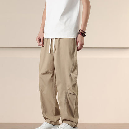 Buddha Stones Commute Spring Solid Color Drawstring Men's Harem Pants With Pockets