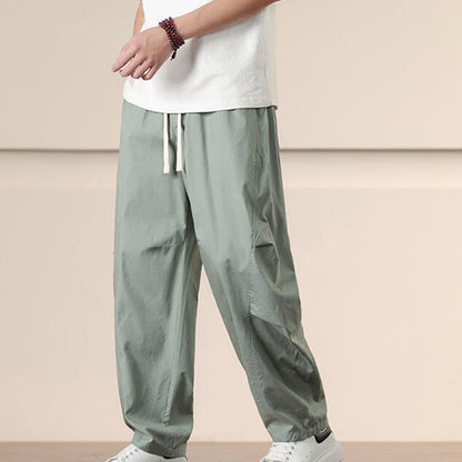 Buddha Stones Commute Spring Solid Color Drawstring Men's Harem Pants With Pockets