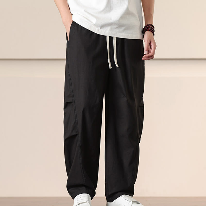 Buddha Stones Commute Spring Solid Color Drawstring Men's Harem Pants With Pockets