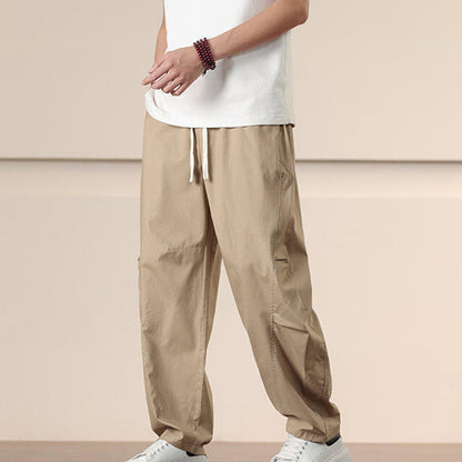 Buddha Stones Commute Spring Solid Color Drawstring Men's Harem Pants With Pockets