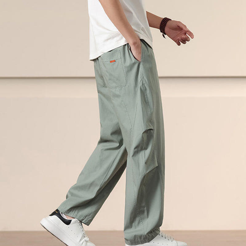 Buddha Stones Commute Spring Solid Color Drawstring Men's Harem Pants With Pockets