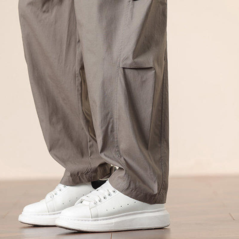 Buddha Stones Commute Spring Solid Color Drawstring Men's Harem Pants With Pockets