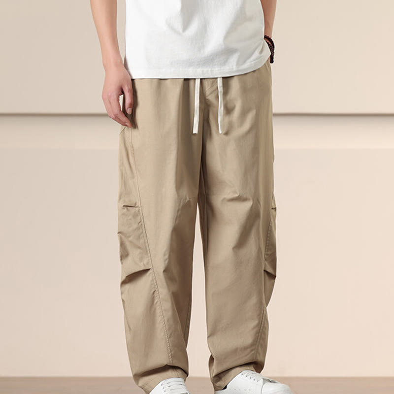 Buddha Stones Commute Spring Solid Color Drawstring Men's Harem Pants With Pockets