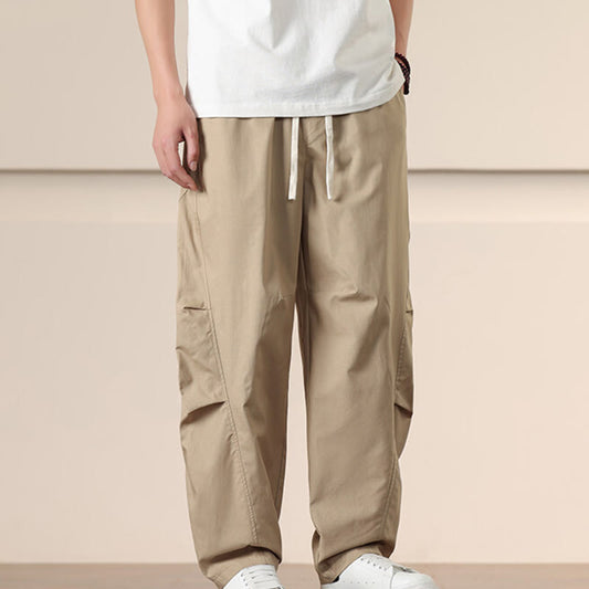 Buddha Stones Commute Spring Solid Color Drawstring Men's Harem Pants With Pockets
