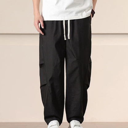 Buddha Stones Commute Spring Solid Color Drawstring Men's Harem Pants With Pockets