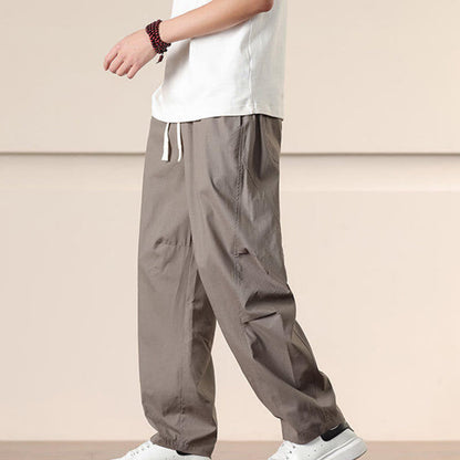 Buddha Stones Commute Spring Solid Color Drawstring Men's Harem Pants With Pockets