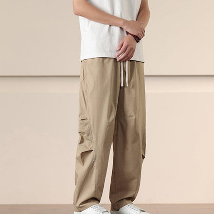 Buddha Stones Commute Spring Solid Color Drawstring Men's Harem Pants With Pockets